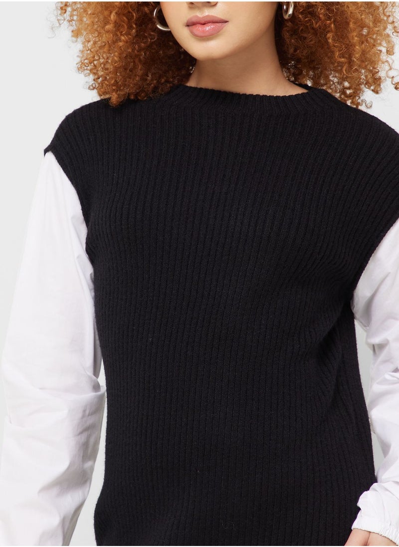 Jacqueline de Yong - Color Block Knitted Shirt Dress - Image 1