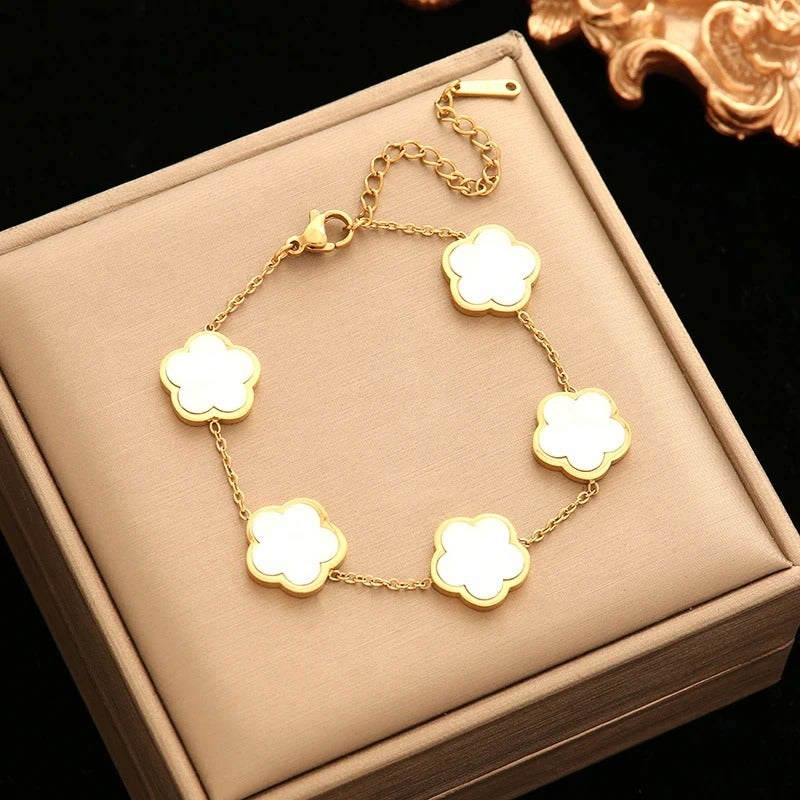Golden White Stainless Steel Flower Bracelet - Image 4