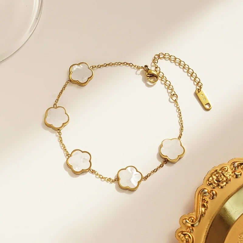 Golden White Stainless Steel Flower Bracelet - Image 5