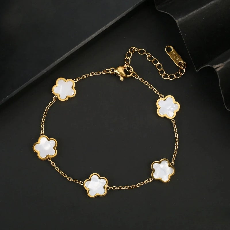 Golden White Stainless Steel Flower Bracelet - Image 3