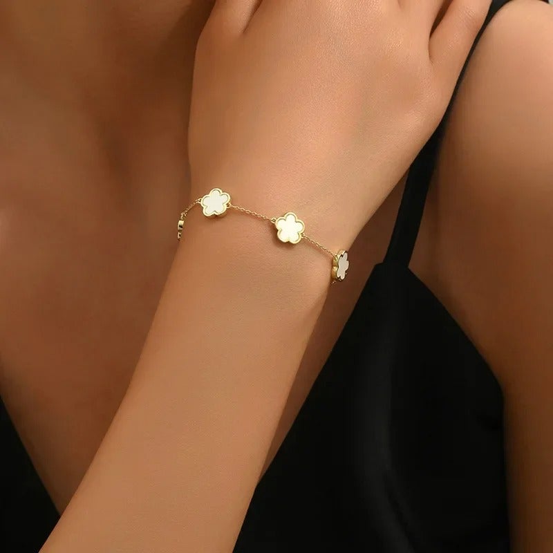 Golden White Stainless Steel Flower Bracelet - Image 2