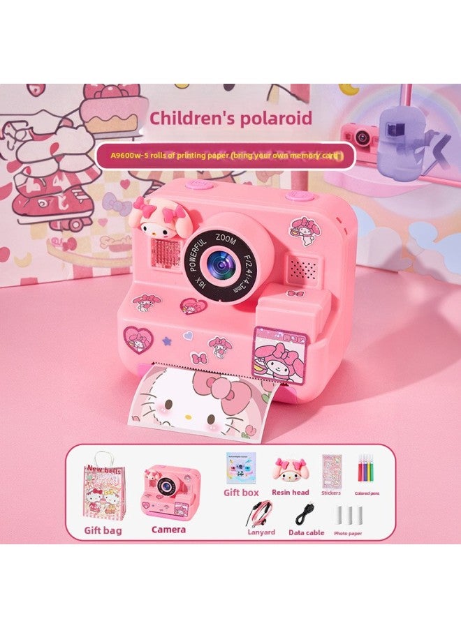 Generic Children's Camera Can Take Pictures And Print Color Non-toys Directly Out Of The Photo Girl Birthday Gift 8-Color:Pink Polaroid-a9600w- Bring Your Own Memory Card-gift Bag Sticker Brush  - Image 1