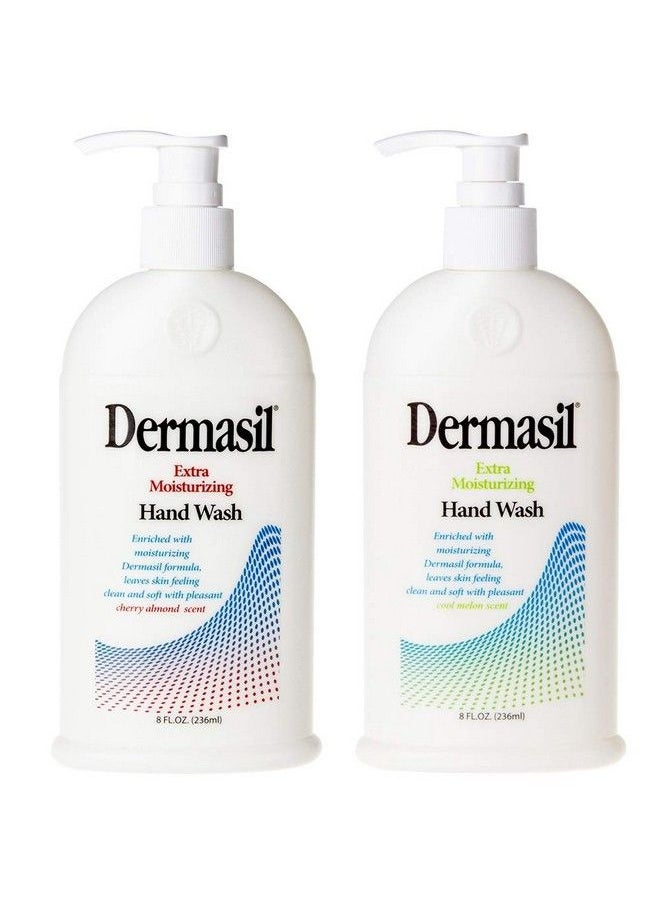 Dermasil - Hand Wash Extra Moisturizing Gentle Liquid Soap Cleanser Advanced Dry Skin Treatment Natural Scented Cherry Almond And Cool Melon Paraben Free Multipack Pump Cap 8Oz Bottle Pack Of 2 - Image 1
