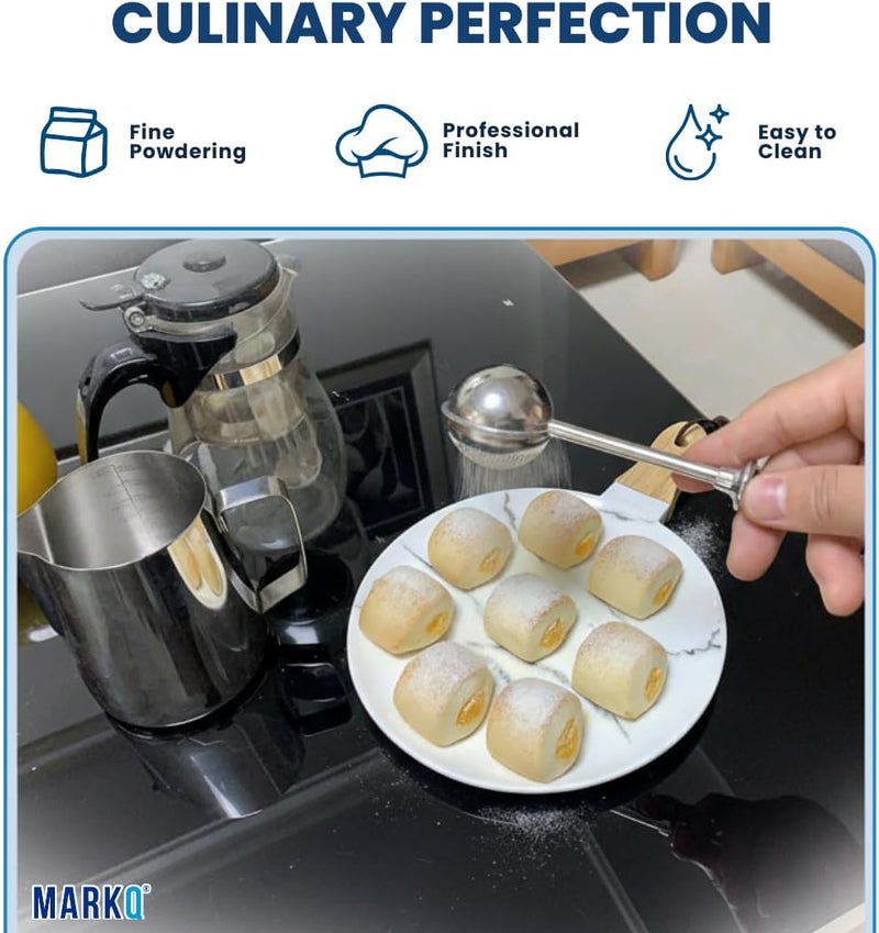 MARKQ Dusting Wand for Sugar, Flour and Spices – 18/8 Stainless Steel, Spring-Operated Handle for One-Handed Operation – Professional Baking Tool – Pack of 2 - Image 2