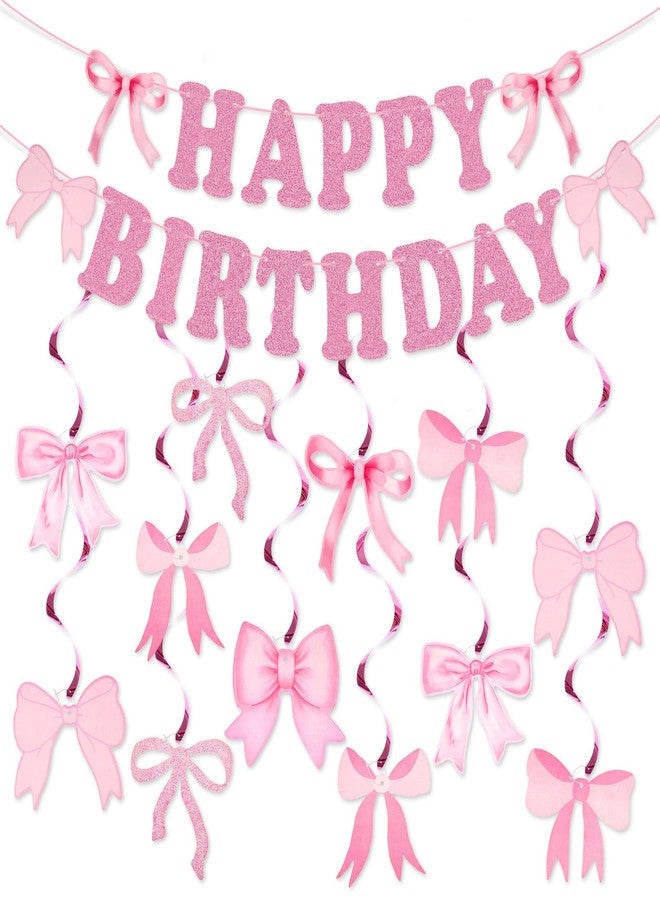 جيجاكرافت لافتة عيد ميلاد سعيد وردية من jijAcraft، لافتة حفلات وردية مع 14 قطعة من إكليل تعليق على شكل فيونكة، إكليل استحمام طفلة، ديكور عيد ميلاد على شكل كوكيت للحائط والمدفأة والنافذة - Image 1