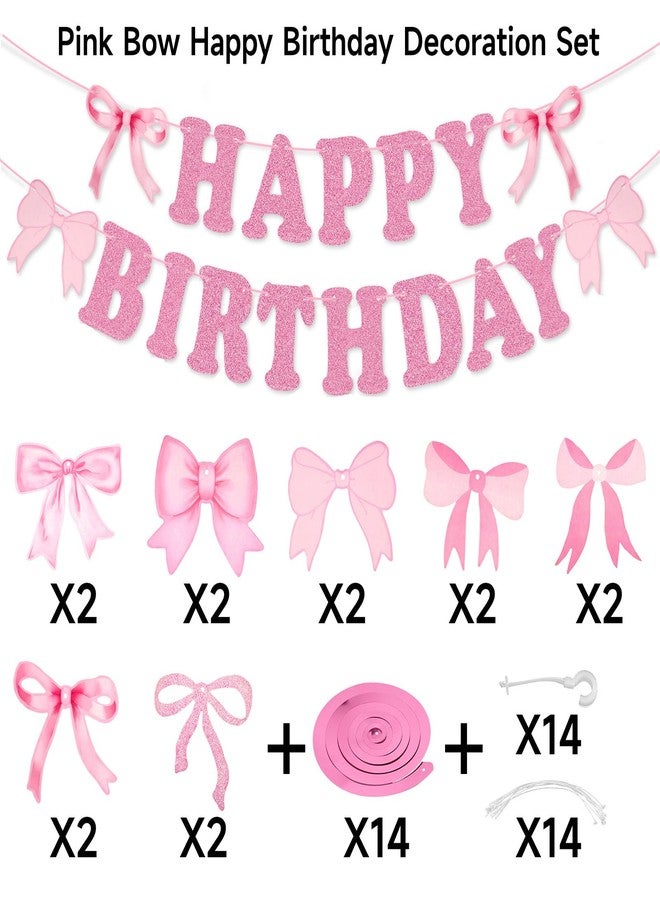 جيجاكرافت لافتة عيد ميلاد سعيد وردية من jijAcraft، لافتة حفلات وردية مع 14 قطعة من إكليل تعليق على شكل فيونكة، إكليل استحمام طفلة، ديكور عيد ميلاد على شكل كوكيت للحائط والمدفأة والنافذة - Image 2