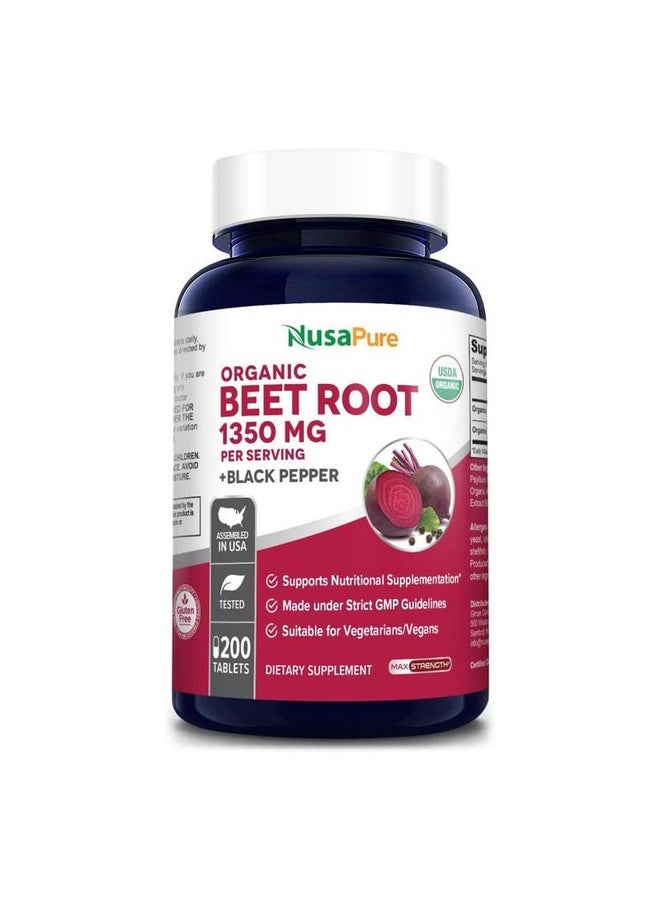 NusaPure نوسابور جذر الشمندر 1,350 ملغ 200 قرص عضوي (نباتي، معتمد من وزارة الزراعة الأمريكية، غير معدّل وراثيًا وخالي من الغلوتين) فلفل أسود - Image 1