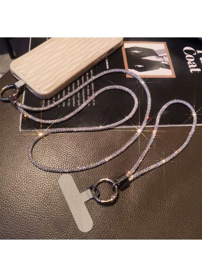 Generic Luxury Full Mobile Phone Lanyard Long Necklace Short Wristband Style Water Drill For Women Anti-loss Clip-on Design-Specifications Support Image Upload:Combination  Full Diamond Lanyard + Round Buck  - Image 2