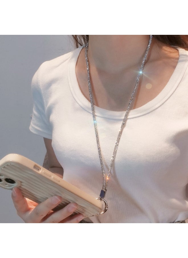 Generic Luxury Full Mobile Phone Lanyard Long Necklace Short Wristband Style Water Drill For Women Anti-loss Clip-on Design-Specifications Support Image Upload:Combination  Full Diamond Lanyard + Round Buck  - Image 3