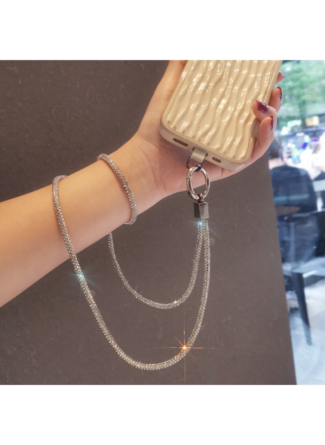 Generic Luxury Full Mobile Phone Lanyard Long Necklace Short Wristband Style Water Drill For Women Anti-loss Clip-on Design-Specifications Support Image Upload:Combination  Full Diamond Lanyard + Round Buck  - Image 5