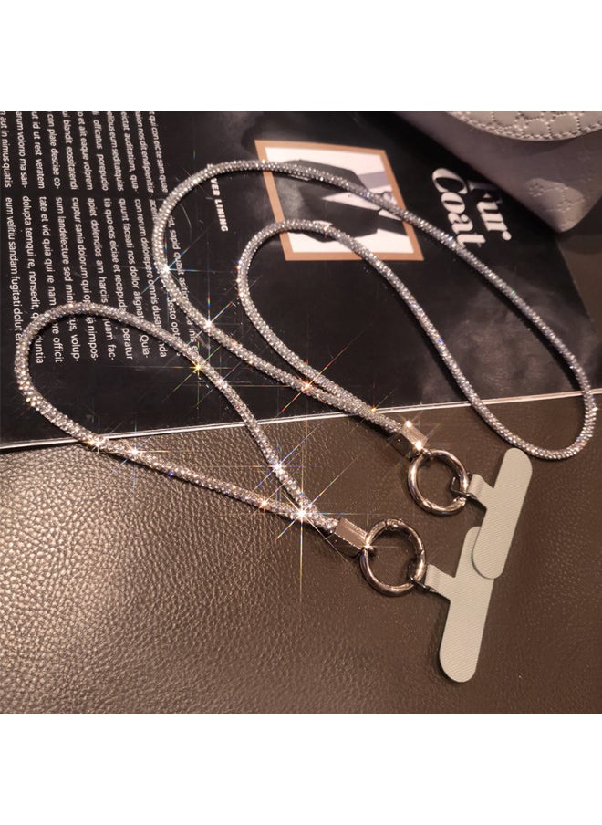 Generic Luxury Full Mobile Phone Lanyard Long Necklace Short Wristband Style Water Drill For Women Anti-loss Clip-on Design-Specifications Support Image Upload:Combination  Full Diamond Lanyard + Round Buck  - Image 1