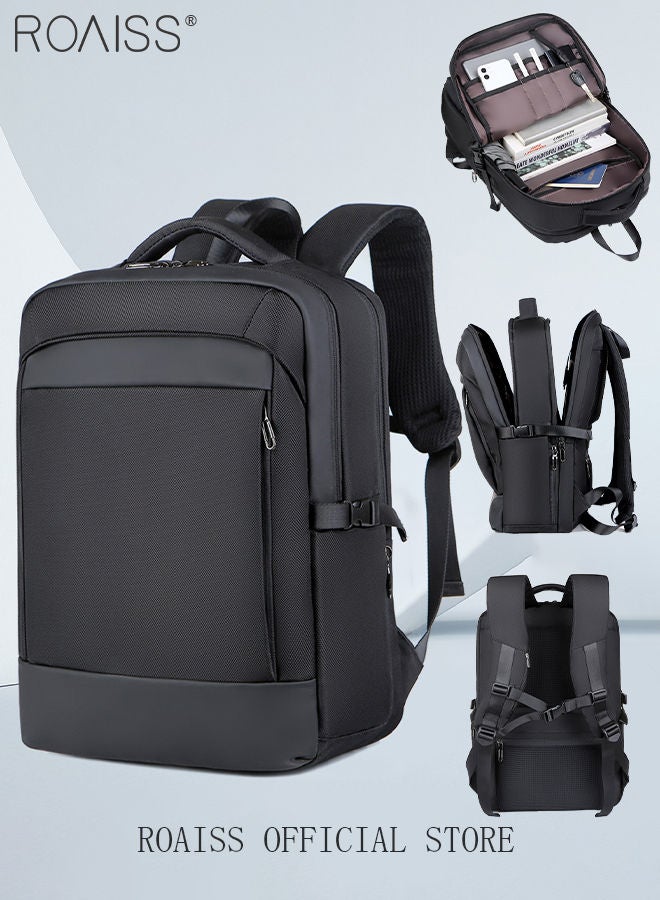 roaiss Large Capacity Business Backpack Waterproof Travel Backpack College School Computer Backpack Simple Leisure Daypack for Men Women Fits 15.6 Inch Notebook Black  - Image 1