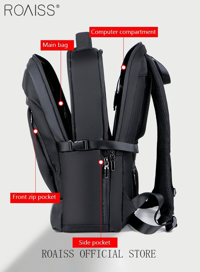 roaiss Large Capacity Business Backpack Waterproof Travel Backpack College School Computer Backpack Simple Leisure Daypack for Men Women Fits 15.6 Inch Notebook Black  - Image 3