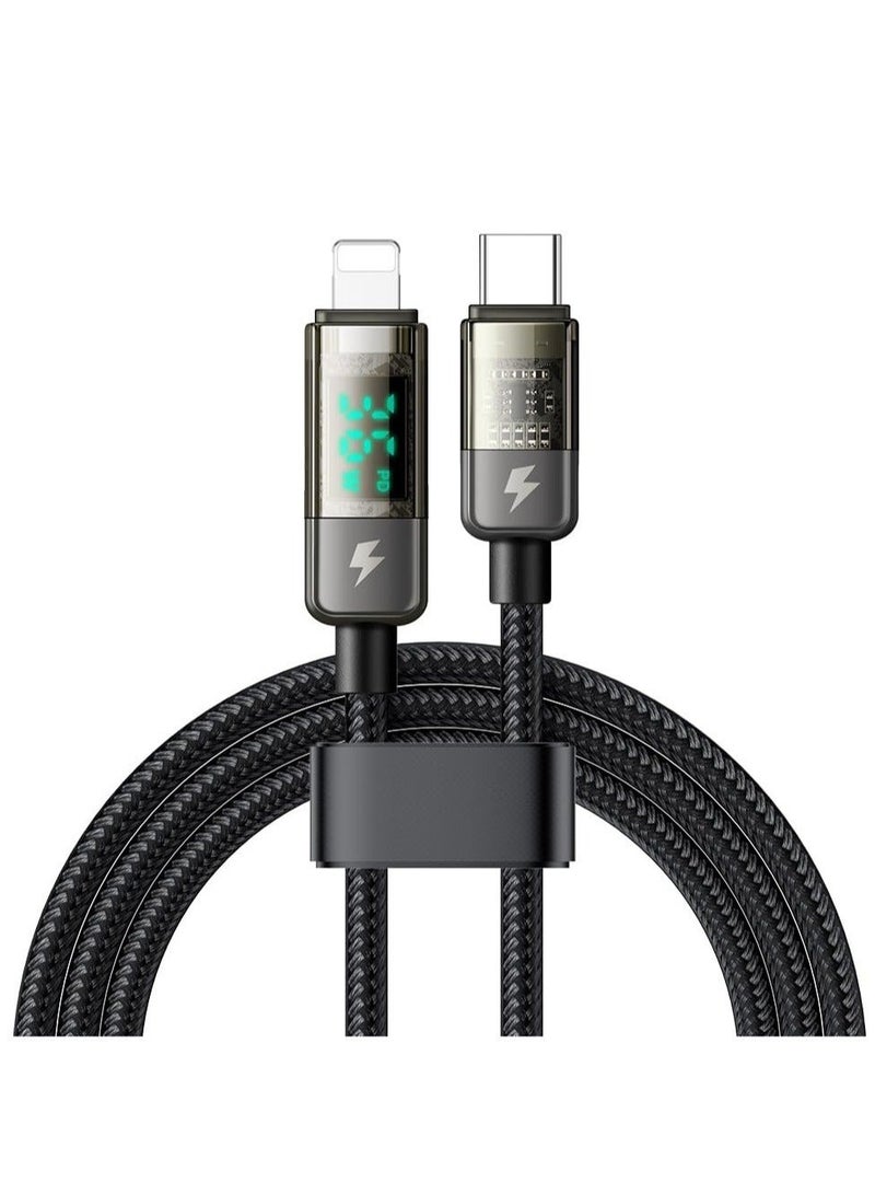 Captaintech USB-C to Lightning Cable, 36W Transparent Data Cable PD Charger Digital Display, Auto Power Off Dual Core Protection, High Speed Data Transfer, for iPhone - Image 1