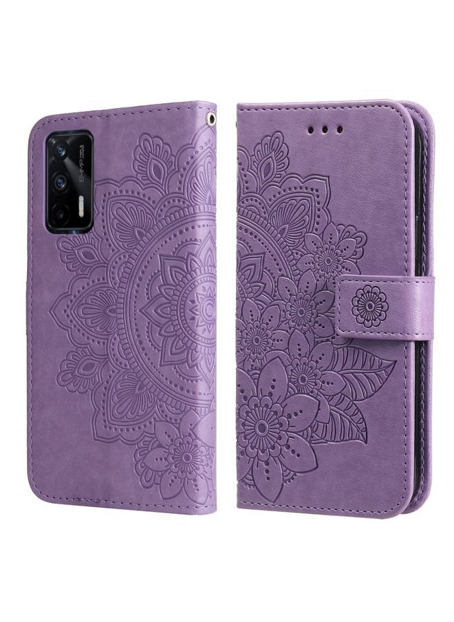 HuHa Case Cover For Realme GT Master / Realme Q3 Pro 7-petal Flowers Embossing Pattern Horizontal Flip PU Leather Case with Holder & Card Slots & Wallet & Photo Frame Light Purple 