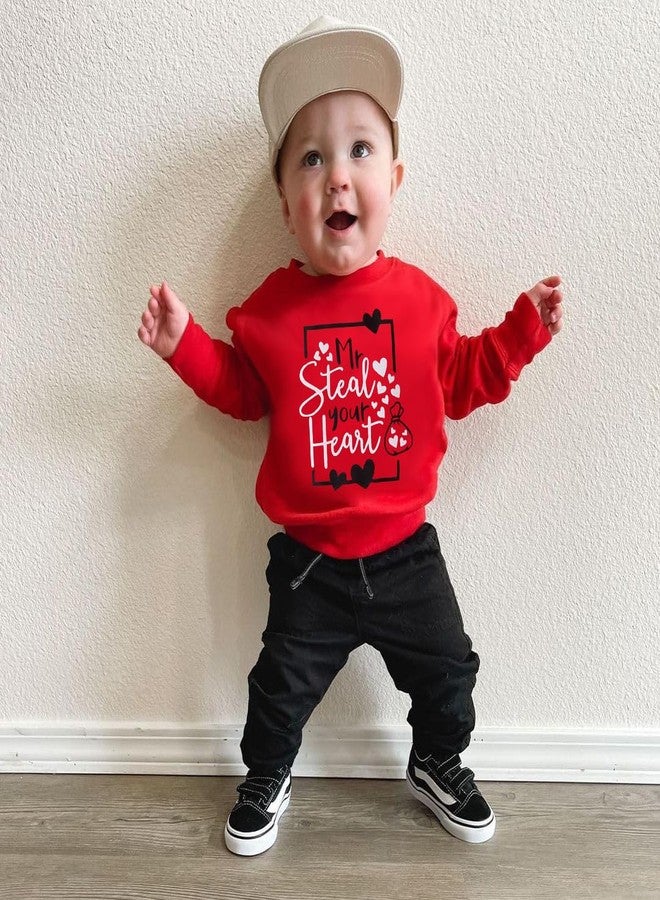 Okbabeha Baby Boy Valentine's Day Outfit Mr Steal Your Heart Long Sleeve Sweatshirt Jogger Newborn Toddler Boys Clothes Set (Mr steal your heart-Red, 2-3 Years) - Image 2