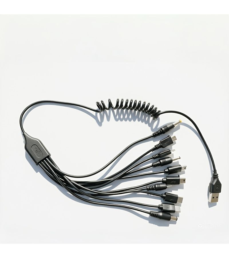 أسود، طقم كابل شحن عالمي بطول 10 بوصات مزود بـ 10 رؤوس قابلة للتبديل ومنفذ USB للهواتف المحمولة - Image 4