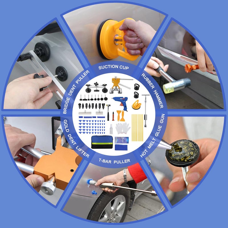 ROADGIVE 97PCS Auto Body Dent Repair Tool Kit, Paint-Friendly Dent Repair Kit with Golden Lifter, Slide Hammer T-bar Dent Puller, Bridge Puller, Suction Cup and Glue Gun for Car Dent Remove Tools Kit - Image 2