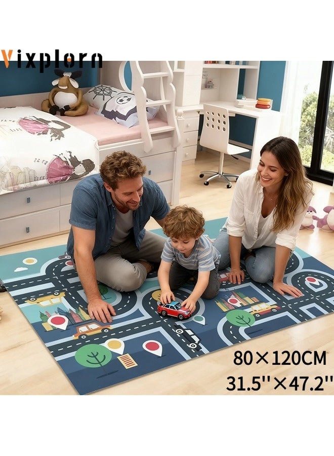 Vixplorn Newborn Games Carpet Playmat Rug City Life Great for Playing with Cars Toys,Kid Rug Play Learn Area Rugs with Rubber Backing,Have Fun Throw Rug for Children's Rooms Bedroom Living Room Game Room 80*120CM - Image 1