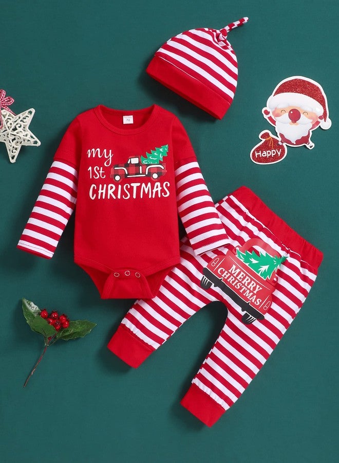 bilison My 1st Christmas Outfit Newborn Baby Boy Long Sleeve Romper Striped Pants with Hat Christmas Clothes Sets - Image 4