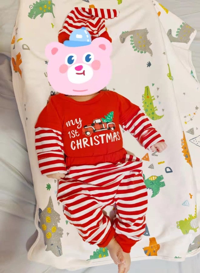 bilison My 1st Christmas Outfit Newborn Baby Boy Long Sleeve Romper Striped Pants with Hat Christmas Clothes Sets - Image 2