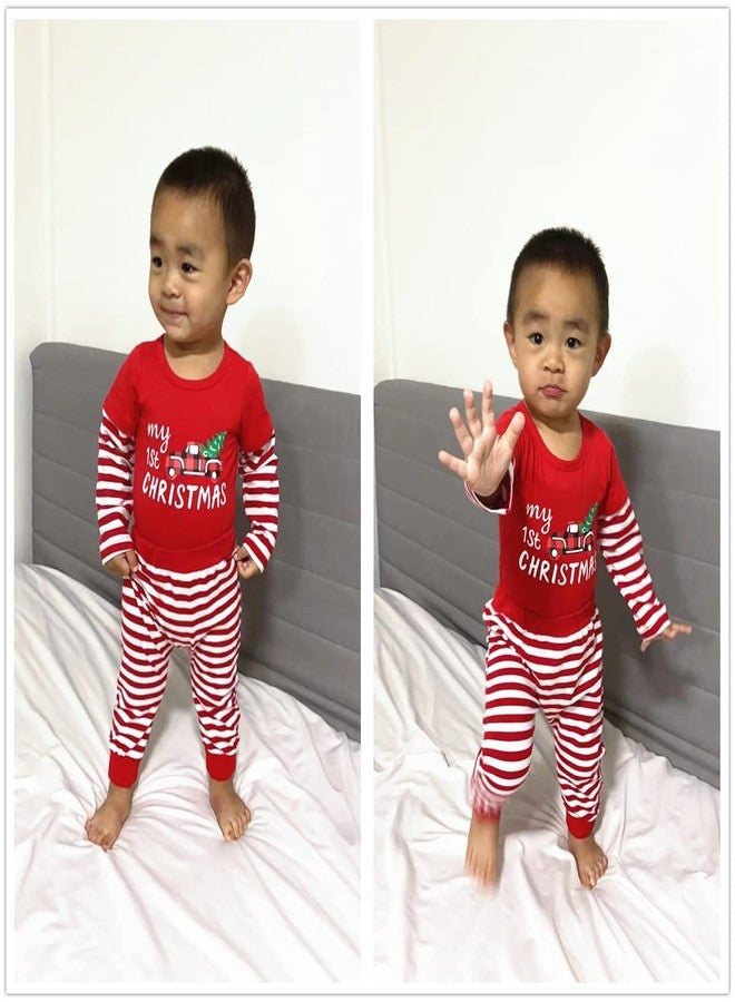 bilison My 1st Christmas Outfit Newborn Baby Boy Long Sleeve Romper Striped Pants with Hat Christmas Clothes Sets - Image 3