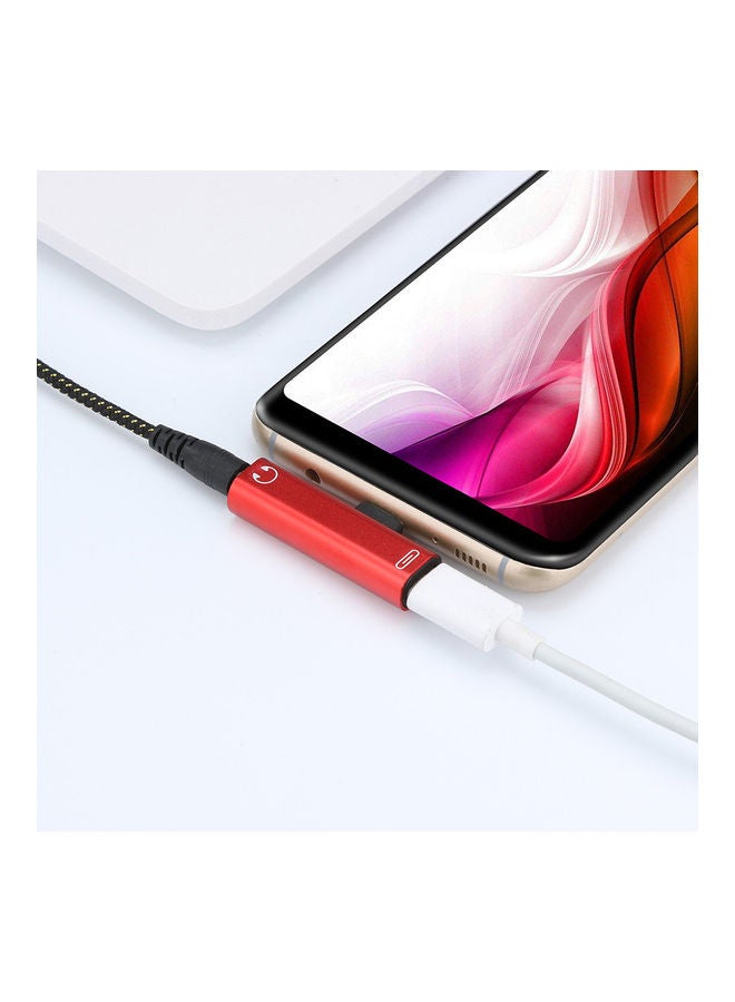 Portable 2 In 1 Type C Charge Connector And Audio Headphone Adapter Red - Image 2