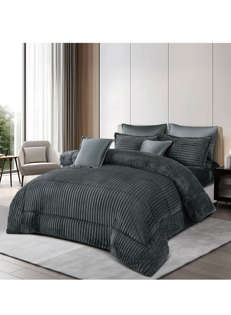 مينج لي مفرش سرير شتوي نفرين بتصميم هندسي مصنوع من الفرو الناعم مكون من 8 قطع ( 1 مفرش +1 شرشف مطاط للمرتبة + 4 كيس مخدة +2 كيس للوسادة المربعة ) مقاس المفرش 230X250 سم - Image 1