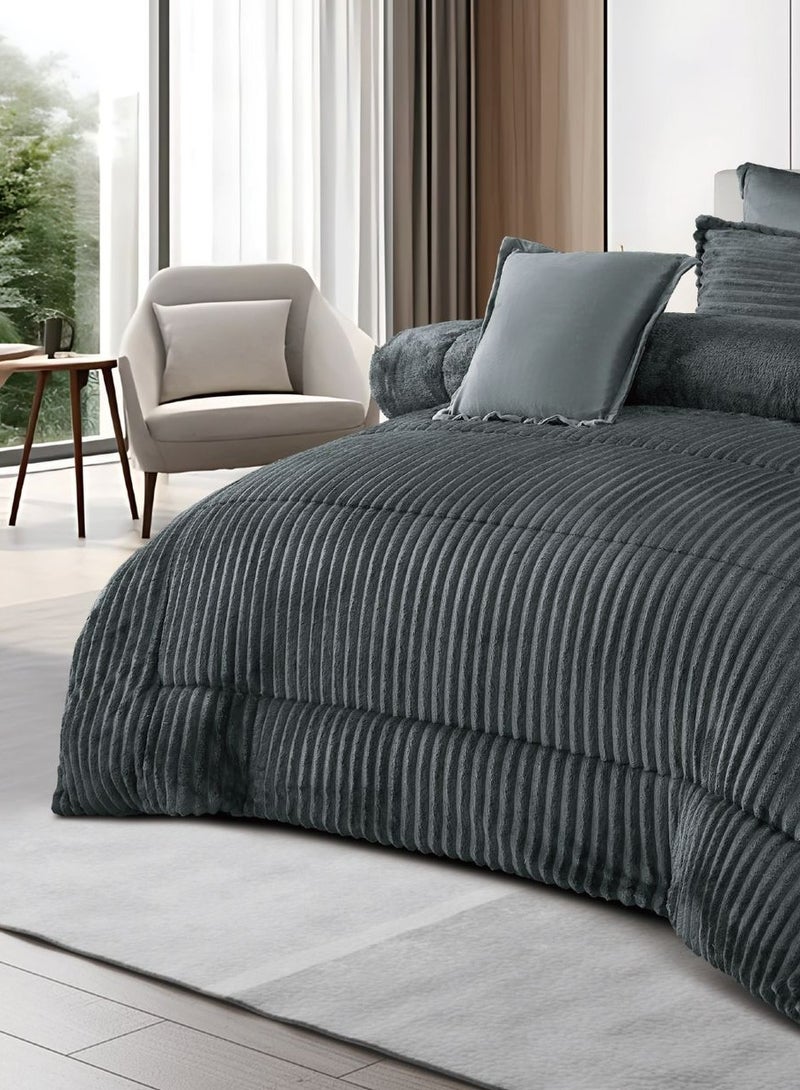 مينج لي مفرش سرير شتوي نفرين بتصميم هندسي مصنوع من الفرو الناعم مكون من 8 قطع ( 1 مفرش +1 شرشف مطاط للمرتبة + 4 كيس مخدة +2 كيس للوسادة المربعة ) مقاس المفرش 230X250 سم - Image 3