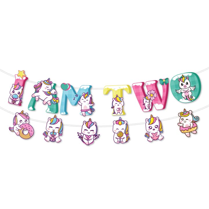 Festiko® 1 Pc I Am Two Birthday Unicorn Theme Banner, Unicorn Theme I Am Two Birthday Supplies, I Am Two Birthday Decoration, Unicorn Party Decorations, Unicorn Theme Supplies - Image 1