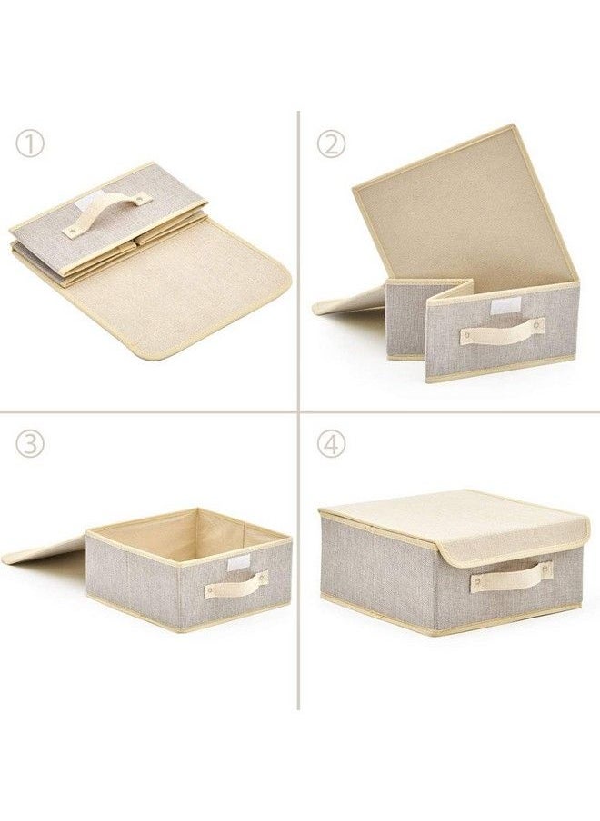 EZOWare - 4Pack Small Fabric Storage Basket Bin With Lid Collapsible Storage Box Cube Organizer Container For Nursery Closet Bedroom 10.5 X 10.5 X 5 Inches (Gray & Beige) - Image 1