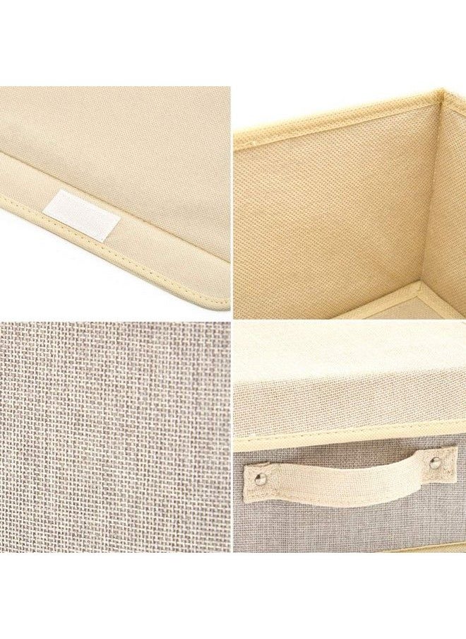 EZOWare - 4Pack Small Fabric Storage Basket Bin With Lid Collapsible Storage Box Cube Organizer Container For Nursery Closet Bedroom 10.5 X 10.5 X 5 Inches (Gray & Beige) - Image 1