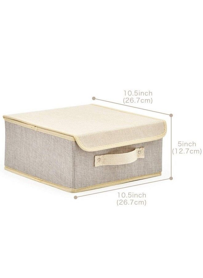 EZOWare - 4Pack Small Fabric Storage Basket Bin With Lid Collapsible Storage Box Cube Organizer Container For Nursery Closet Bedroom 10.5 X 10.5 X 5 Inches (Gray & Beige) - Image 1