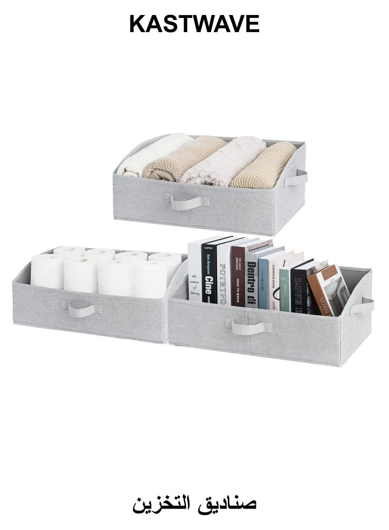 KASTWAVE Closet Storage Bins, Trapezoid Storage Box with Handles, Foldable Organizer Bins and Baskets for Clothes, Polyester Canvas Bins, Jumbo (19.75"L x 11"W x 5.25"H)(3 Pcs, Light Grey) - Image 1