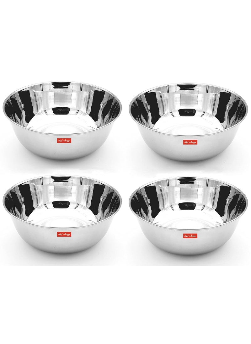 Ajay's Shoppe Ajays Shoppe Stainless Steel Solid Mixing Bowl Silver 1 Liter Set of 4 PCS  - Image 1