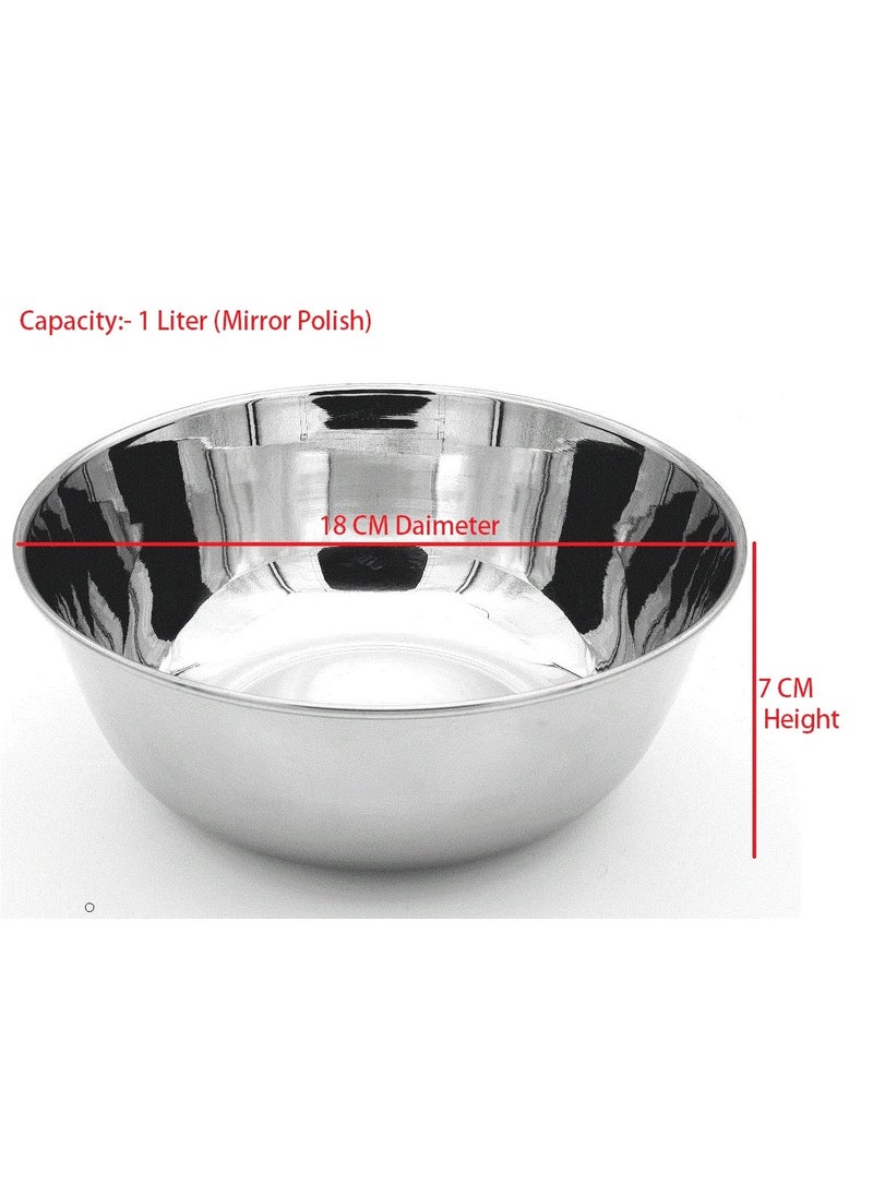 Ajay's Shoppe Ajays Shoppe Stainless Steel Solid Mixing Bowl Silver 1 Liter Set of 4 PCS  - Image 2