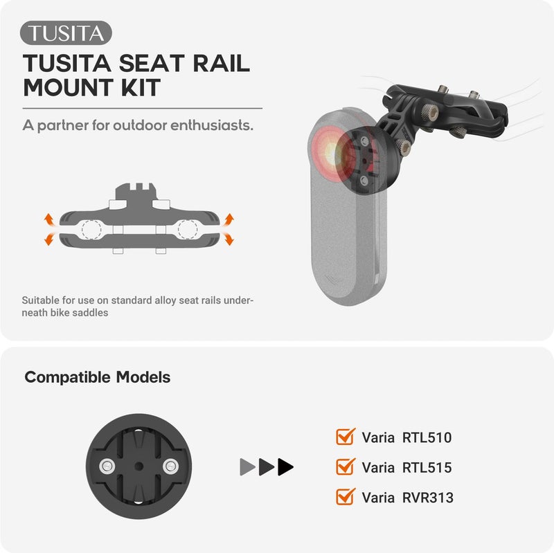TUSITA طقم تركيب سكة المقعد TUSITA متوافق مع Garmin Varia RTL510 RTL515 RVR315، RearVue 820 للرؤية الخلفية - Image 2