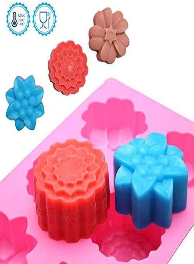 Bakefy� Flower Mold Cake Molds 6-Cavity Silicone Flower Shape Cake Molds, Fondant Shape Decorating Ice Cube Trays for Homemade Cake Chocolate Cupcake - Purple Green Pink - Image 2