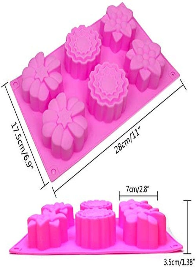 Bakefy� Flower Mold Cake Molds 6-Cavity Silicone Flower Shape Cake Molds, Fondant Shape Decorating Ice Cube Trays for Homemade Cake Chocolate Cupcake - Purple Green Pink - Image 4