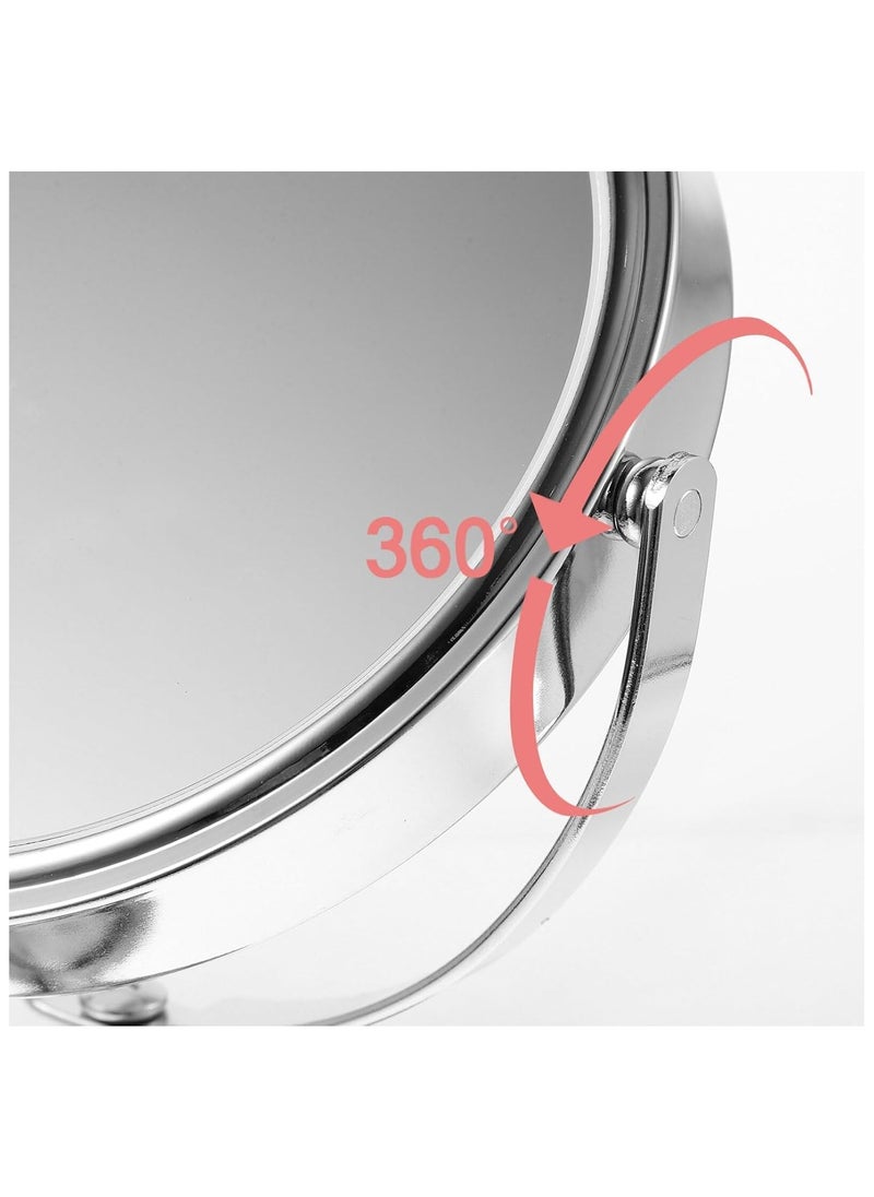 Generic - Double Sided Magnification Mirror and Regular 360 Rotating, Cosmetic Chrome Mirror with Stand 5inch Base, 1X and 5X Magnifying Makeup Mirror on Stand for Bedroom and Bathroom, Free Standing Desk (6'') - Image 1
