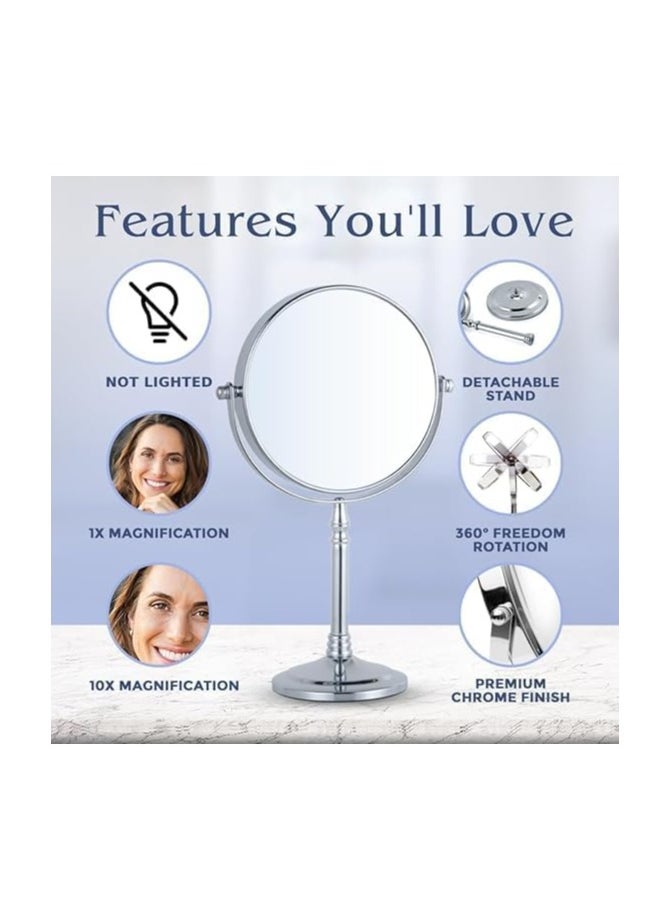 Generic - Double Sided Magnification Mirror and Regular 360 Rotating, Cosmetic Chrome Mirror with Stand 5inch Base, 1X and 5X Magnifying Makeup Mirror on Stand for Bedroom and Bathroom, Free Standing Desk (6'') - Image 1