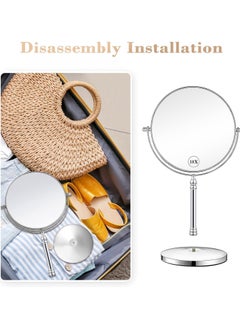 Generic Double Sided Magnification Mirror and Regular 360 Rotating, Cosmetic Chrome Mirror with Stand 5inch Base, 1X and 5X Magnifying Makeup Mirror on Stand for Bedroom and Bathroom, Free Standing Desk (6'')  - Image 2