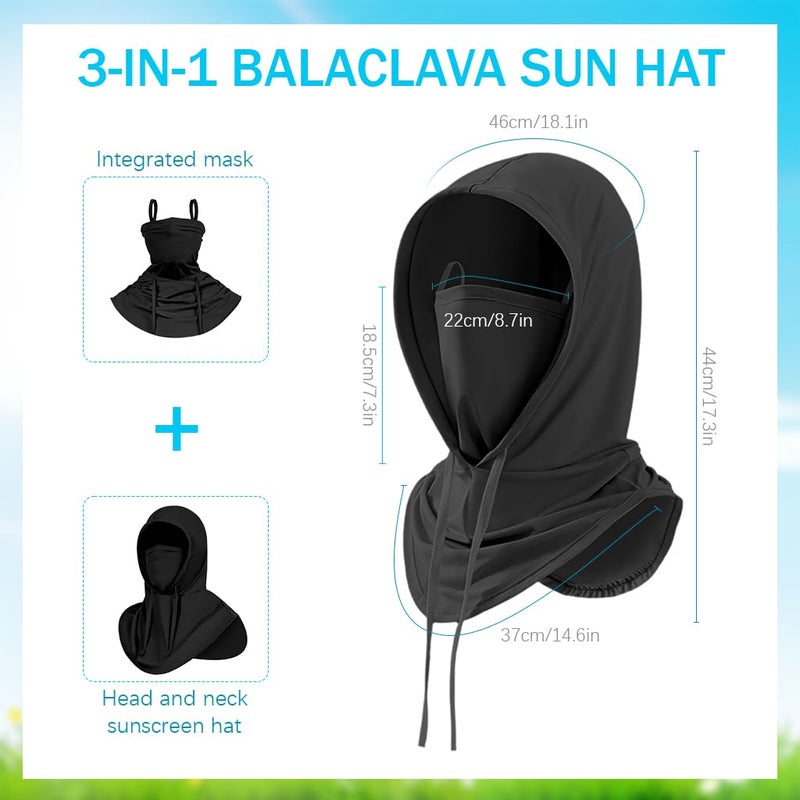 Optifit ® Face Mask for Bikers, 3-in-1 Balaclava Sun Hood with Face Mask & Neck Gaiter, Ice Silk Cool Touch, Adjustable Drawstring, Lightweight Quick Dry, Protection for Biking, Hiking, Black - Image 2