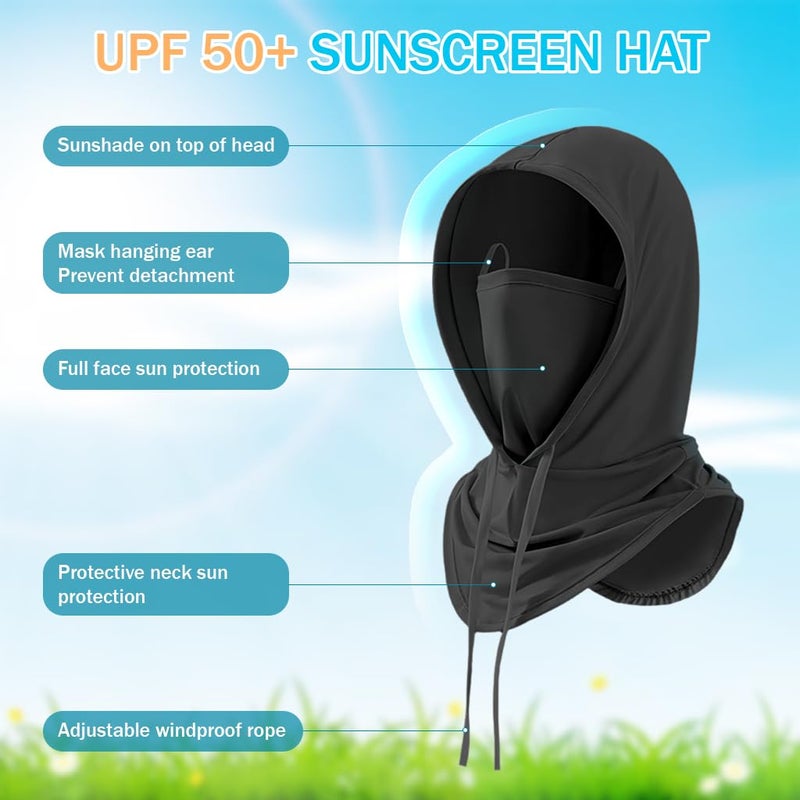 Optifit ® Face Mask for Bikers, 3-in-1 Balaclava Sun Hood with Face Mask & Neck Gaiter, Ice Silk Cool Touch, Adjustable Drawstring, Lightweight Quick Dry, Protection for Biking, Hiking, Black - Image 3