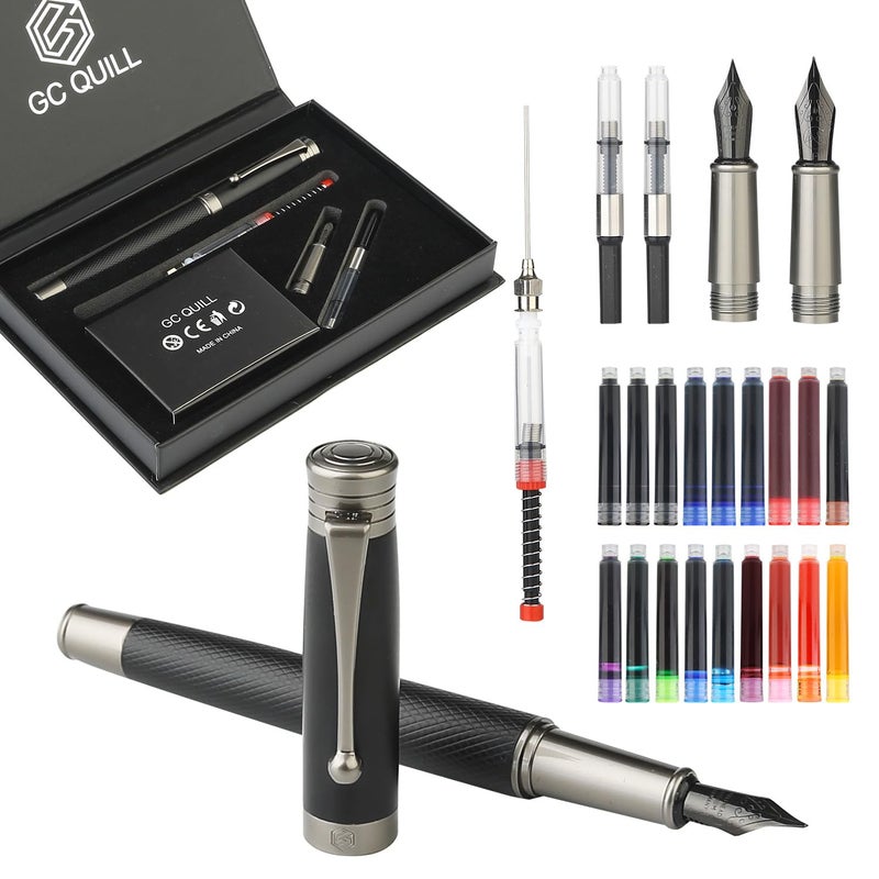 GC QUILL Fountain Pen Set - Fine & Medium Nibs, Includes 18 Ink Cartridges, Ink Refill Converter & Syringe Filler, Gift for Writing, Journaling & Calligraphy MU-13 - Image 1
