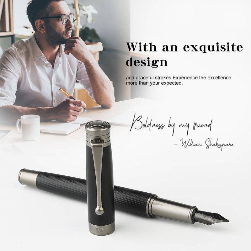 GC QUILL Fountain Pen Set - Fine & Medium Nibs, Includes 18 Ink Cartridges, Ink Refill Converter & Syringe Filler, Gift for Writing, Journaling & Calligraphy MU-13 - Image 4