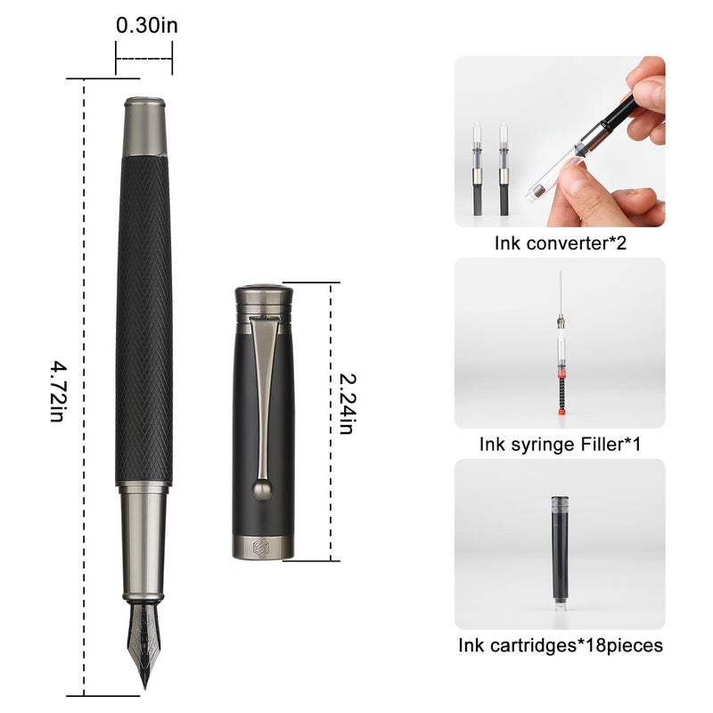 GC QUILL Fountain Pen Set - Fine & Medium Nibs, Includes 18 Ink Cartridges, Ink Refill Converter & Syringe Filler, Gift for Writing, Journaling & Calligraphy MU-13 - Image 3
