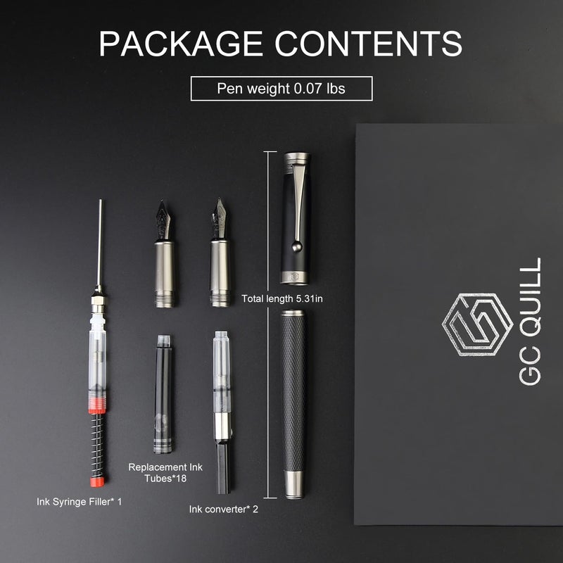 GC QUILL Fountain Pen Set - Fine & Medium Nibs, Includes 18 Ink Cartridges, Ink Refill Converter & Syringe Filler, Gift for Writing, Journaling & Calligraphy MU-13 - Image 5