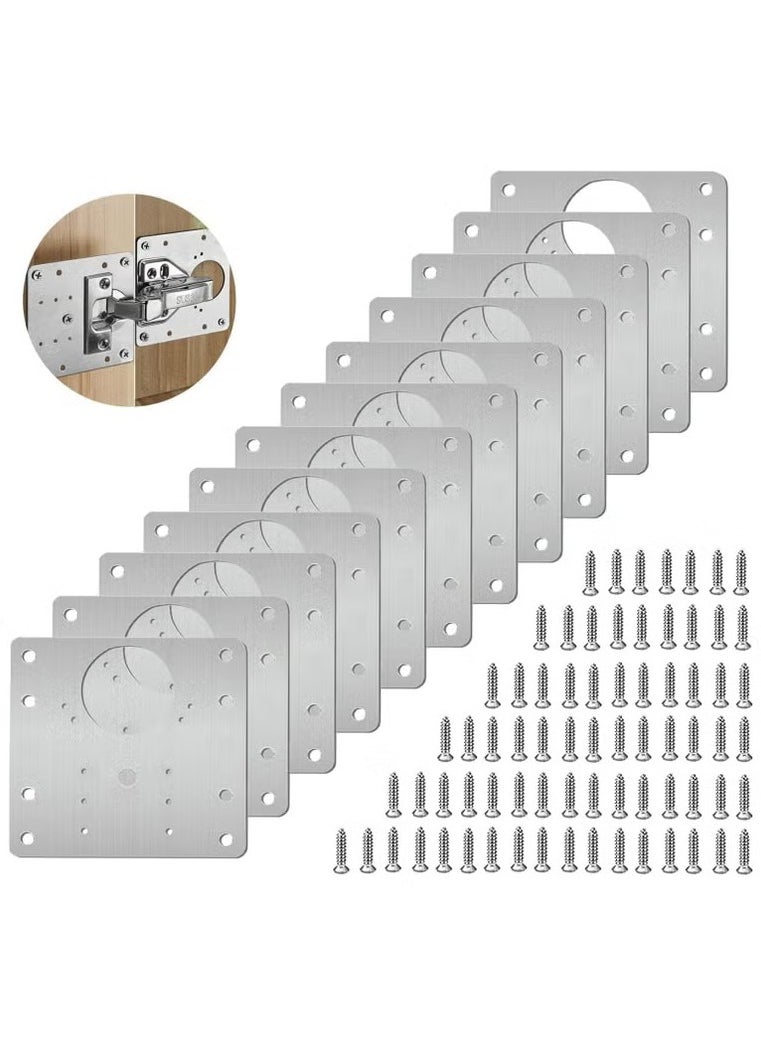 XiuWoo 12PCS Cabinet Hinge Repair Plate, Stainless Steel Hinge Repair Brackets Kit with Fixing Screws, Cabinet Hinge Repair Plate for Kitchen Cupboard Door  - Image 1