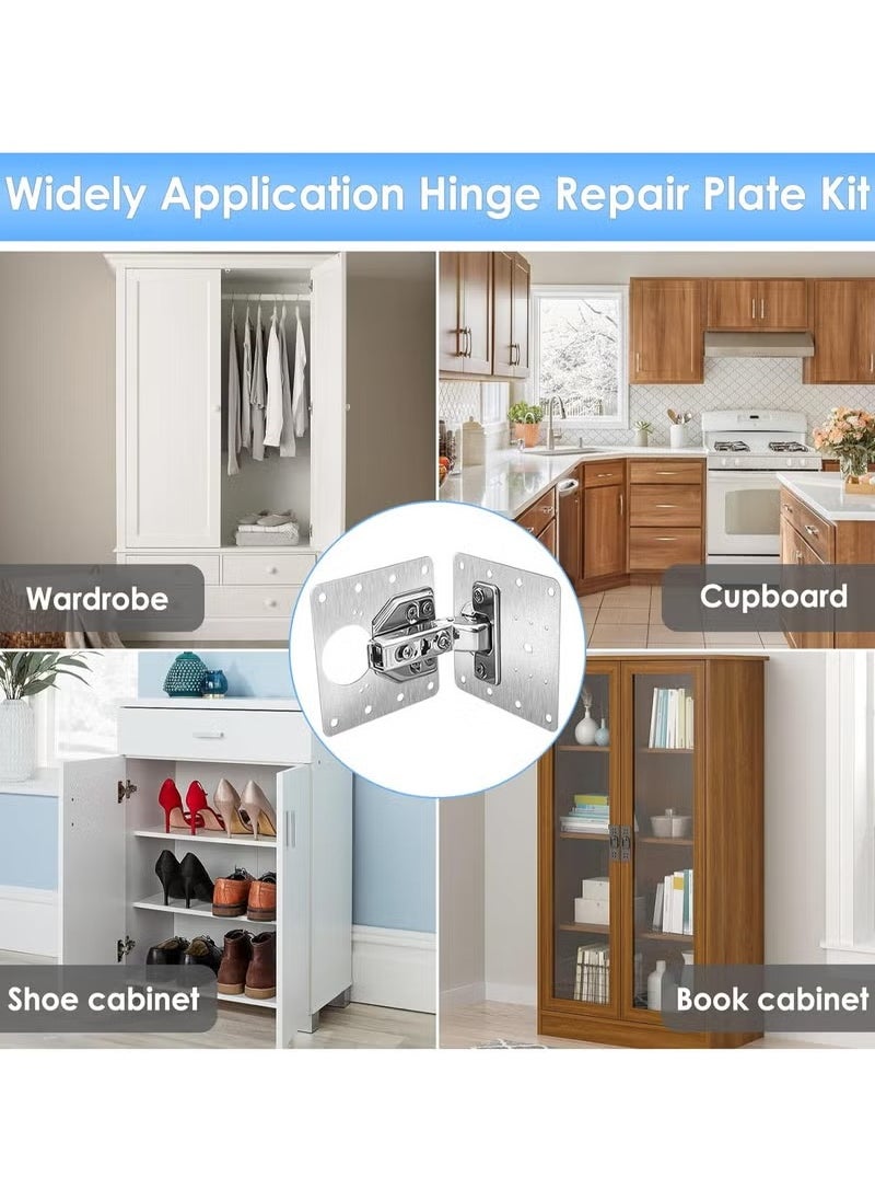 XiuWoo 12PCS Cabinet Hinge Repair Plate, Stainless Steel Hinge Repair Brackets Kit with Fixing Screws, Cabinet Hinge Repair Plate for Kitchen Cupboard Door  - Image 2